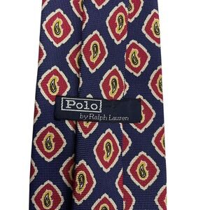 Polo Ralph Lauren Men's Vintage Tie Paisley Blue/Red Silk USA 3 7/8" x 59.5" euc